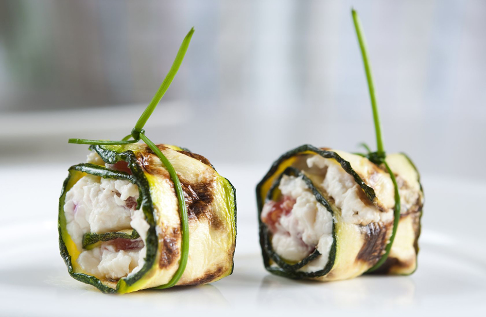 Zucchini stuffed with Savory Tofu Spread